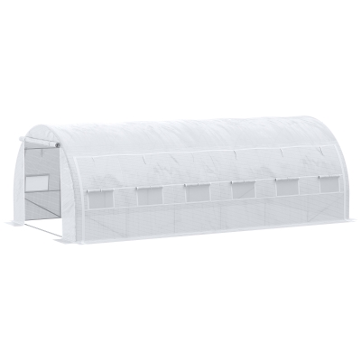 Outsunny Invernadero de Túnel de Jardín 6x3x2 m con Puerta y 12 Ventanas Enrollables de Polietileno 140 g/m² y Acero Galvanizado para Cultivos Plantas Flores Blanco