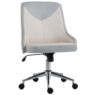 Chaise de bureau design piètement chromé velours bicolore crème gris clair