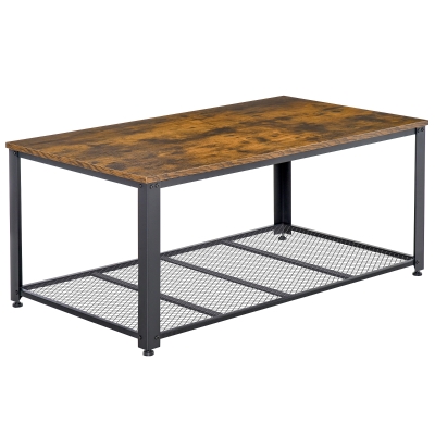 Homcom Table basse Vintage rectangulaire style industriel avec étagère métal noir panneaux particules imitation bois