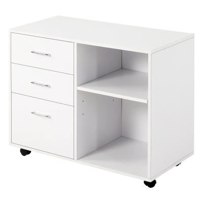 HOMCOM Armario de Oficina con Espacio para Impresora Multifuncional con 3 Cajones Estante Ajustable Ruedas 80x40x65cm