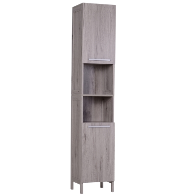 Meuble colonne rangement salle de bain 2 placards avec étagère + 2 niches gris