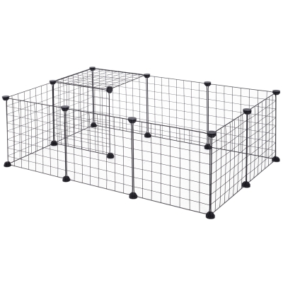 PawHut Valla Metálica para Mascotas con 12 Paneles Parque para Animales Pequeños Desmontable Diseño DIY Negro 106x73x36cm