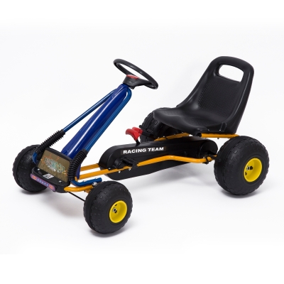 HOMCOM Go-Kart a Pedales para Niños a partir de 3 años con Asiento Ajustable y Freno de Mano 96x68x56 cm Azul y Negro