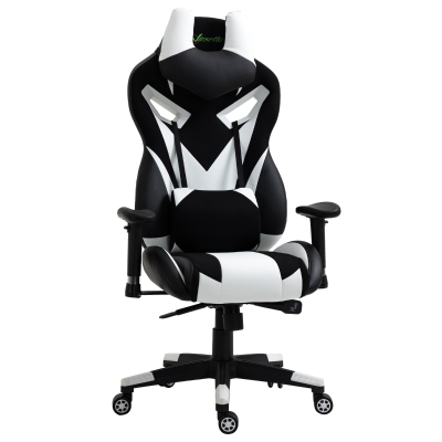 Vinsetto Silla Gaming Ergonómica Silla para gamers Silla de Juegos Giratoria con Altura Ajustable Reposabrazos Regulable Reposacabezas y Cojín Lumbar Extraíbles 70x71x125-133 cm Blanco