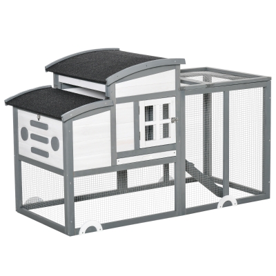 PawHut Deluxe Chicken Coop, Hen House, Wooden Poultry Cage w/ Outdoor Run, Nesting Box, Removable Tray, Openable Roof and Lockable Doors, 140 x 67 x 88.5cm