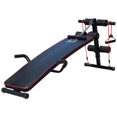 HOMCOM Banco de Abdominales Altura Ajustable de Musculación para Fitness Entrenamiento de Espalda Piernas Carga 120kg con Cuerdas y Tirador de Resorte