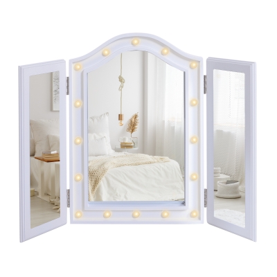 HOMCOM MDF Tri-Fold LED Vanity Mirror w/ 16 Spotlights White