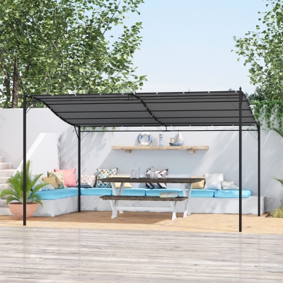Outsunny Pérgola de Jardim 4x3m Pérgola Montada na Parede com 16 Orifícios de Drenagem Metal e Poliéster 180 g/m² Resistente Cinza