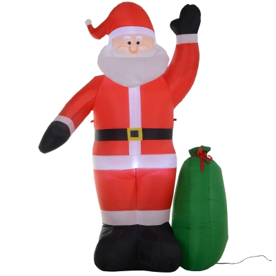 HOMCOM Santa Claus Inflable Papa Noel Hinchable Decoración Navideña con Luz LED Inflador y Accesorios Incluidos 150×60×240cm