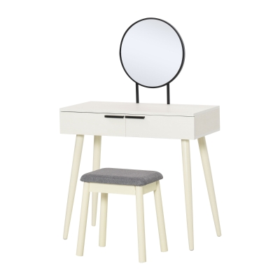 HOMCOM Vanity Table Set Dressing Desk w/ Cushioned Stool Drawer Makeup Table White