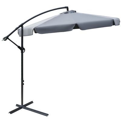 Outsunny 2.7m Garden Banana Parasol Cantilever Umbrella with Crank Handle and Cross Base for Outdoor, Hanging Sun Shade, Dark Grey