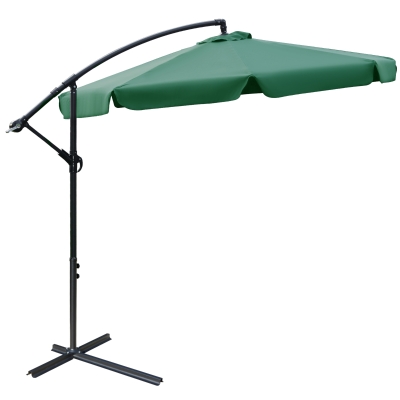 Outsunny 2.7m Garden Banana Parasol Cantilever Umbrella with Crank Handle and Cross Base for Outdoor, Hanging Sun Shade, Green