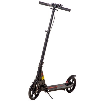 HOMCOM Patinete Plegable para Adultos y Niños de +14 Años Scooter con Manillar Altura Ajustable Grandes Ruedas de 200 mm Amortiguador y Freno Aluminio 94x38x90-104 cm Negro