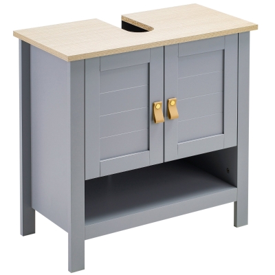 kleankin Armario para Debajo de Lavabo Compacto con 2 Puertas y Estante Interior Ajustable Mueble Auxiliar de Almacenamiento para Baño 60x30x60 cm Gris