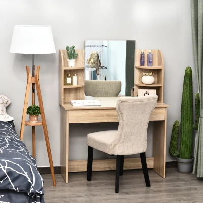 HOMCOM Modern Dressing Table with Mirror & Big Drawers Natural
