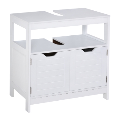kleankin Armario para Debajo de Lavabo Gabinete de Baño con Estante 2 Puerta de Almacenamiento Resistente a la Humedad 60x30x60cm