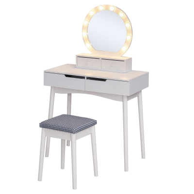 HOMCOM MDF 10-LED Light Dressing Table Makeup Table w/ Stool 4 Drawers for Bedroom-White