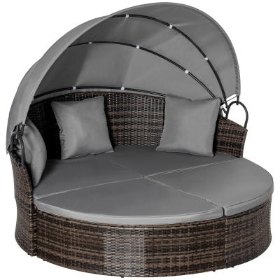 Outsunny Polyrattan Sonneninsel mit faltbarem Sonnendach 171 cm x 180 cm x 155 cm
