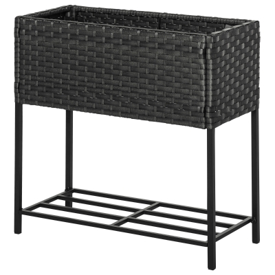 Outsunny Jardinera Exterior para Huerto Urbano Mesa de Cultivo Rectangular para Balcón Alta con Estante 70x30x72 cm Gris y Negro