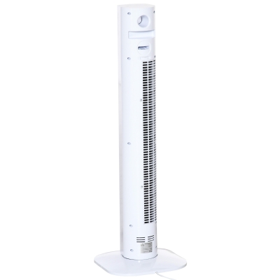 HOMCOM Ventoinha de Torre 45W Silencioso com Controle Remoto 3 Velocidades 3 Modos Oscilação 70° Tela LED Tátil Temporizador 12h e Caixa de Aromas 31,5x31,5x96cm Branco
