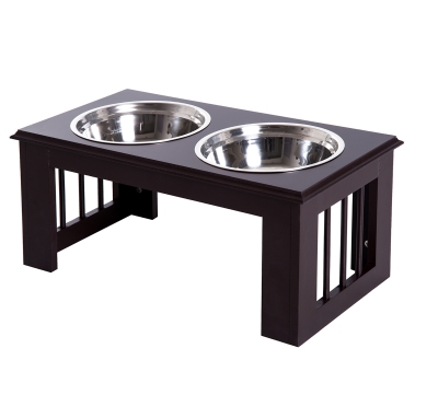 PawHut Comedero Elevado para Perros con Soporte y 2 Cuencos Extraíbles de Acero Inoxidable Alimentador para Mascotas Alimento y Agua 58,4x30,5x25,4 cm Marrón