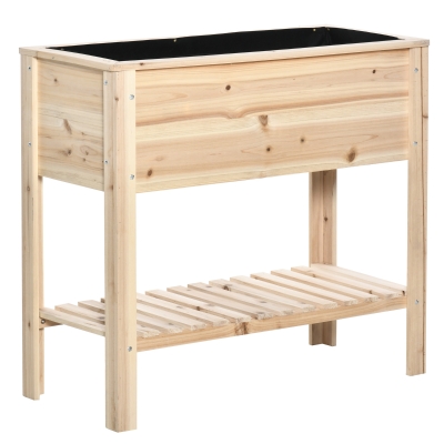 Outsunny Horta Vertical Elevada de Madeira 90x40x81cm Mesa de Cultivo de Jardim com Prateleira Inferior e 2 Orifícios de Drenagem para Cultivos de Plantas Flores Natural