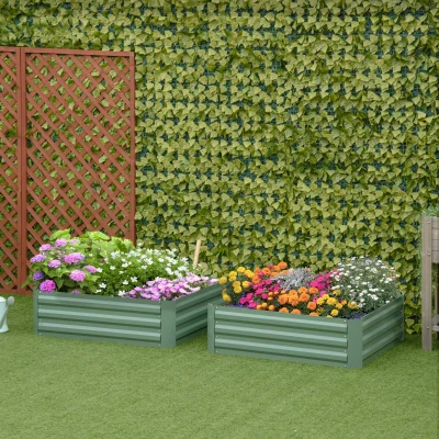 Outsunny Conjunto de 2 Caixas de Plantio de Aço Quadrada Cultivos de Plantas Flores Pátio Exterior 100x100x30 cm Verde
