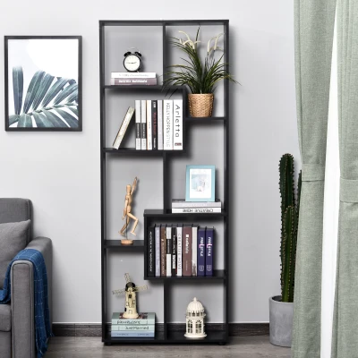 HOMCOM 8-Tier Freestanding Bookcase w/ Melamine Surface Anti-Tipping Foot Pads Home Display Storage Grid Stand Bedroom Living Room Furniture Modern Style - Black