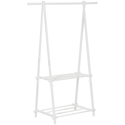 HOMCOM Steel Freestanding Clothes Rail w/ 2 Shelves White