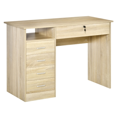HOMCOM Modern Computer Desk Gaming Workstation w/ Lockable Drawers for Home Oak