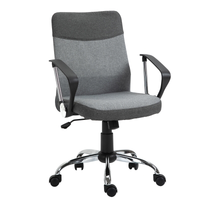 Vinsetto Office Chair Linen Fabric Swivel Desk Chair Home Study Rocker with Wheels, Grey