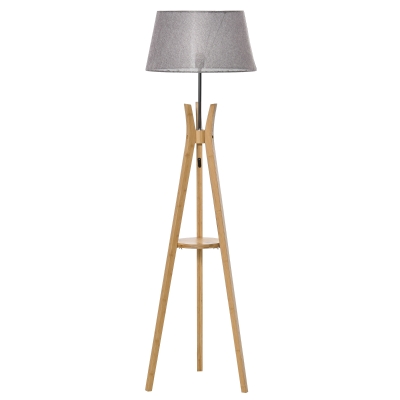 HOMCOM Floor Lamp 40W w/ Pedal Switch Middle Shelf Tripod Base Fabric Shade, Grey
