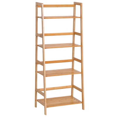 HOMCOM Bamboo Freestanding 4-Tier Ladder Bookcase Natural Bamboo Color