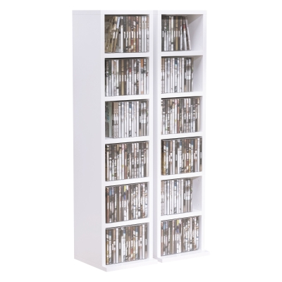 HOMCOM Set of 2 CD Media Display Shelf Unit Tower Rack w/ Adjustable Shelves Anti-Tipping Bookcase Storage Organiser Home Office White