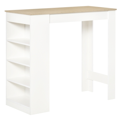 HOMCOM Bar Table Coffee Table Kitchen Dining Table with 4-Tier Storage Shelf Natural