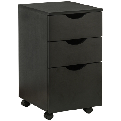 HOMCOM Particle Board 3-Drawer Home Office File Cabinet w/ Wheels Black Oak Tone