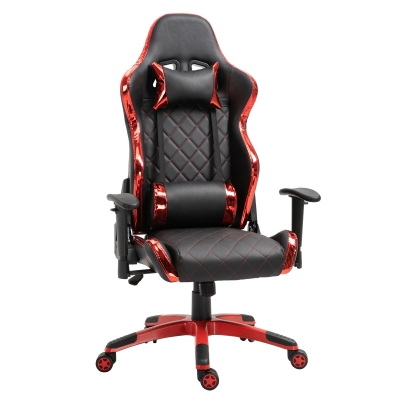 Vinsetto PU Leather Holographic Accent Gaming Chair w/ Pillows Red