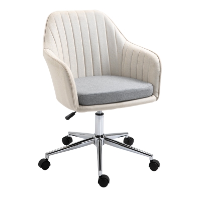 Vinsetto Leisure Office Chair Linen Swivel Computer Desk Chair Study w/ Wheel, Beige