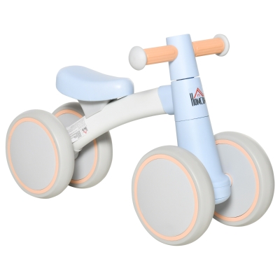 HOMCOM Bicicleta sin Pedales para Niños de 1-3 Años Bicicleta de Equilibrio con 4 Ruedas Ligeras Correpasillos Infantil 60x24x37 cm Azul
