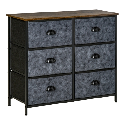 HOMCOM Industrial 6 Chests of Drawer Fabric Dresser Storage Cabinet with Steel Frame