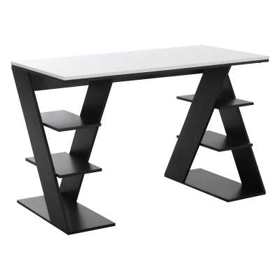 HOMCOM Computer Desk Home Office Desk Writing Table w/ 6 Open Shelves White and Black