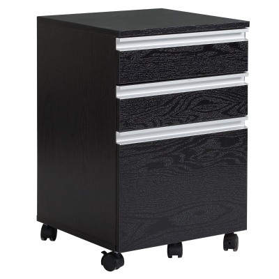 HOMCOM MDF 3-Drawer Mobile Office Pedestal Black