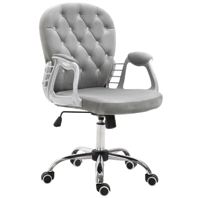 Vinsetto Velour Office Chair Diamante Tufted Padded Ergonomic 360° Swivel Base 5 Castor Wheels Grey