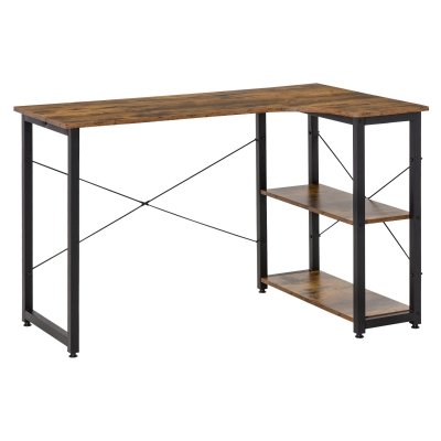 HOMCOM Home Office L-Shaped Corner Computer Desk w/ 2 Shelves Steel Frame Rustic Brown