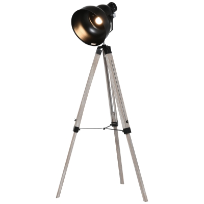 HOMCOM Pine Wood Height Adjustable Freestanding Tripod Floor Lamp Black
