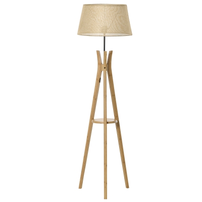 HOMCOM Floor Lamp 40W w/ Pedal Switch Middle Shelf Tripod Base Fabric Shade, Beige