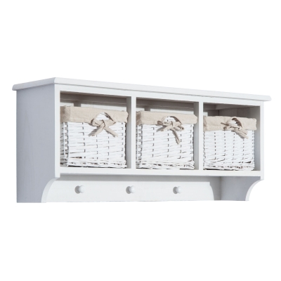 HOMCOM Wall Mounted Coat Hook Storage Unit W/3 Baskets-White