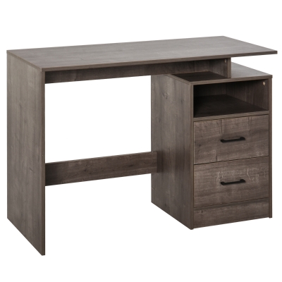 HOMCOM Computer Desk w/shelf, Drawers-Grey wood color