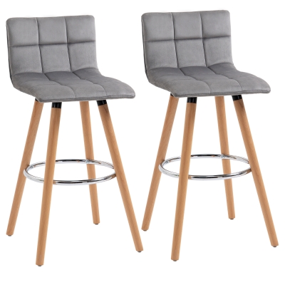 HOMCOM Bar stool Set of 2 Armless Upholstered Counter Height Bar Chairs Wood Legs Grey