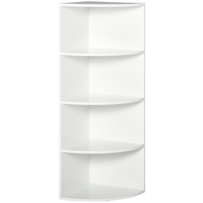 HOMCOM 4-Tier Corner Bookshelf, 39.5Lx39.5Wx120H cm-White